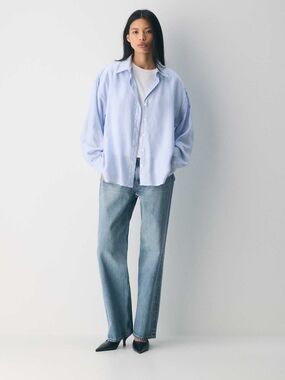 Babaton Aritzia Archive Pale Blue & White Pinstriped Shirt Size S